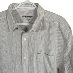 Line of Trade Linen Blend Shirt Button Up Mens XL Blue Striped Short Sleeve